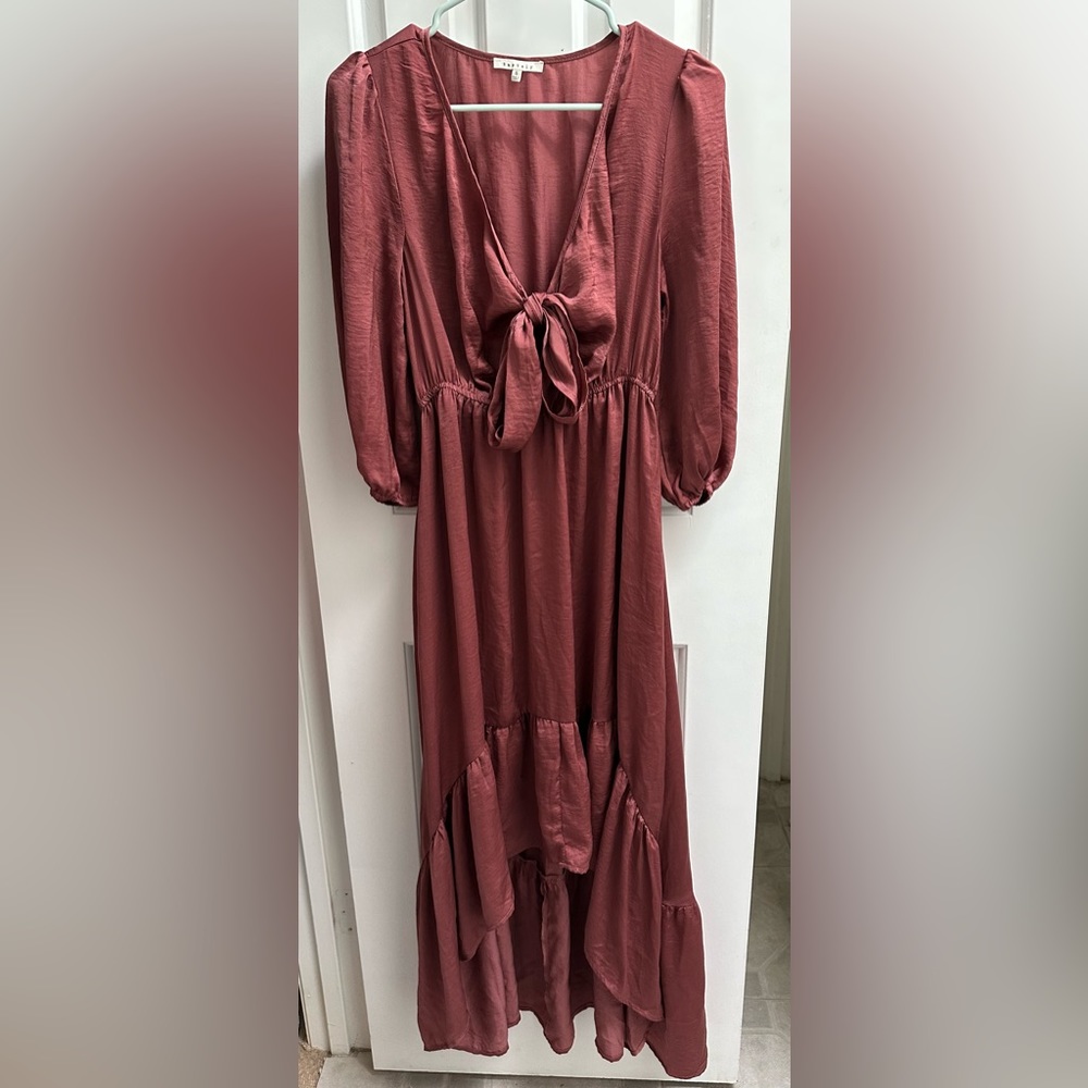 BaeVely Maroon Satin Tie-Front Dress